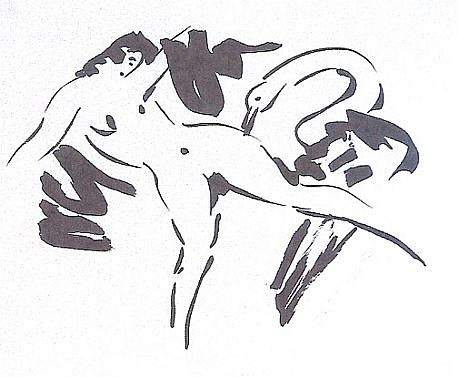 Reuben Nakian, Leda and the Swan, c. 1978
black ink on paper, 14 x 16 3/4 in. (35.6 x 42.5 cm)
60.70-061nakian