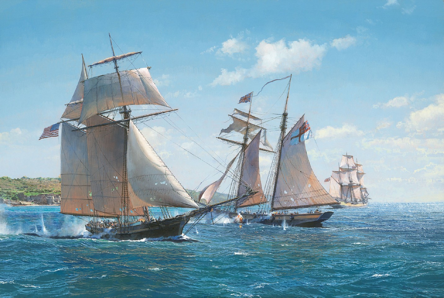 Maarten Platje, Victory at Bermuda, the Capture of HMS Dominica by American Privateer Decatur, 2018
oil on linen, 23 5/8 x 35 7/16 in. (60 x 90 cm)
MP181013