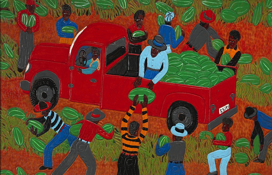 Winfred Rembert, Loading Watermelons, 2012
Dye on carved and tooled leather, 20 3/10 x 30 4/5 in. (51.6 x 78.2 cm)
WR190205
