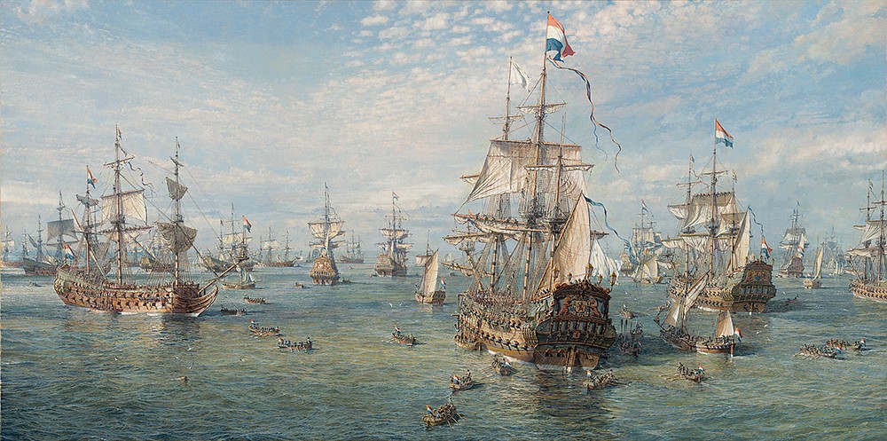 Maarten Platje, Council of War on Board 'De Zeven Provincien', 10 June 1666
oil on linen, 39 3/8 x 78 3/4 in. (100 x 200 cm)
MPLATJE010709