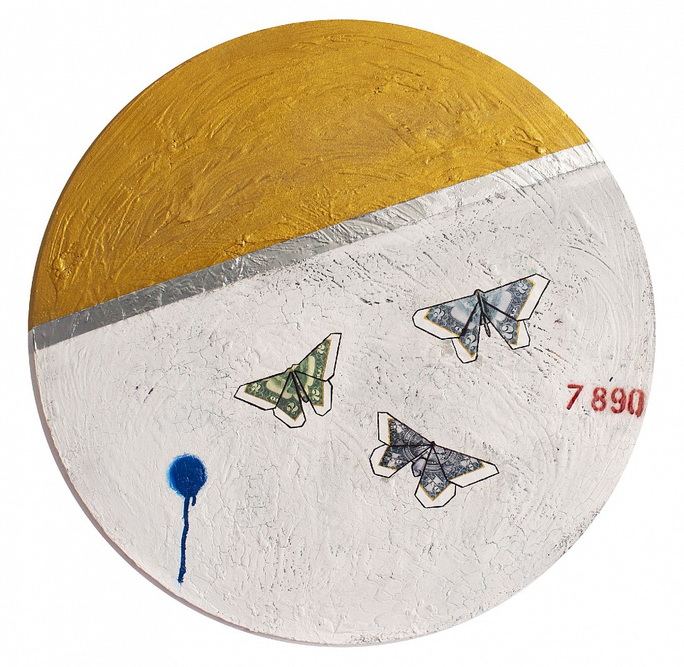 Guy Stanley Philoche, 14 Karat Gold Paint with Three Money Butterflies, 2019
mixed media on canvas, 48 in. (121.9 cm)
GSP191003
