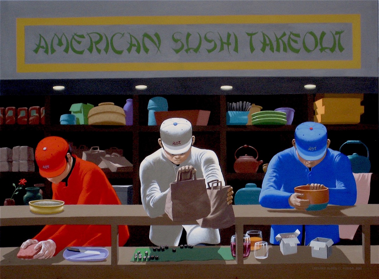 Leonard Everett Fisher, American Sushi Take Out, 2019
acrylic on canvas, 36 x 48 in. (91.4 x 121.9 cm)
LES190601