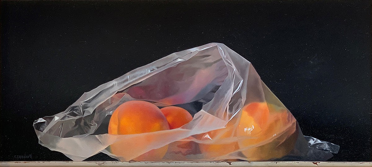 Robert E. Zappalorti, Pesche (Peaches), 2020
oil on board, 7 3/4 x 17 1/4 in. (19.7 x 43.8 cm)
RZ200101
