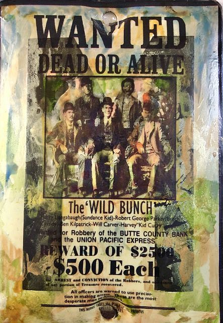 Kadir López, WANTED (The Wild Bunch 1)
mixed media on vintage enamel sign, 8 x 5 1/2 in.
KL220219