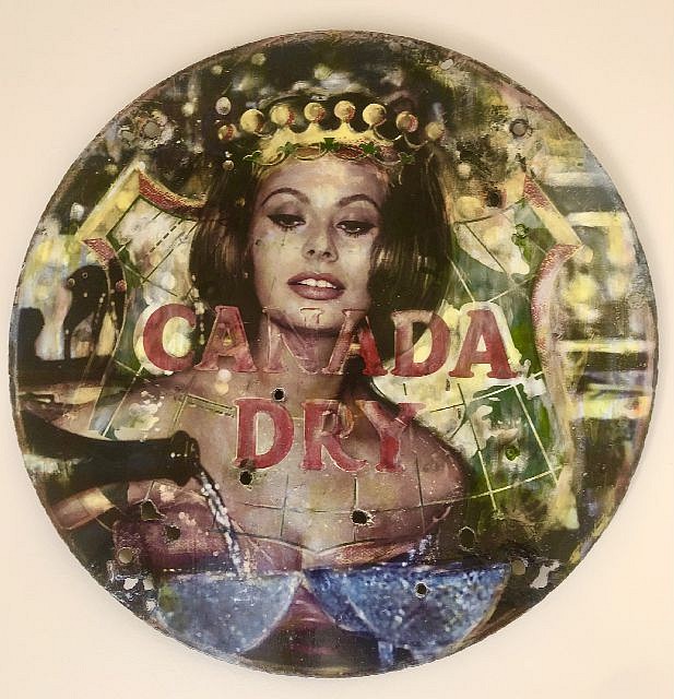 Kadir López, Sophia Loren
mixed media on vintage enamel sign, 24 in.
KL220255