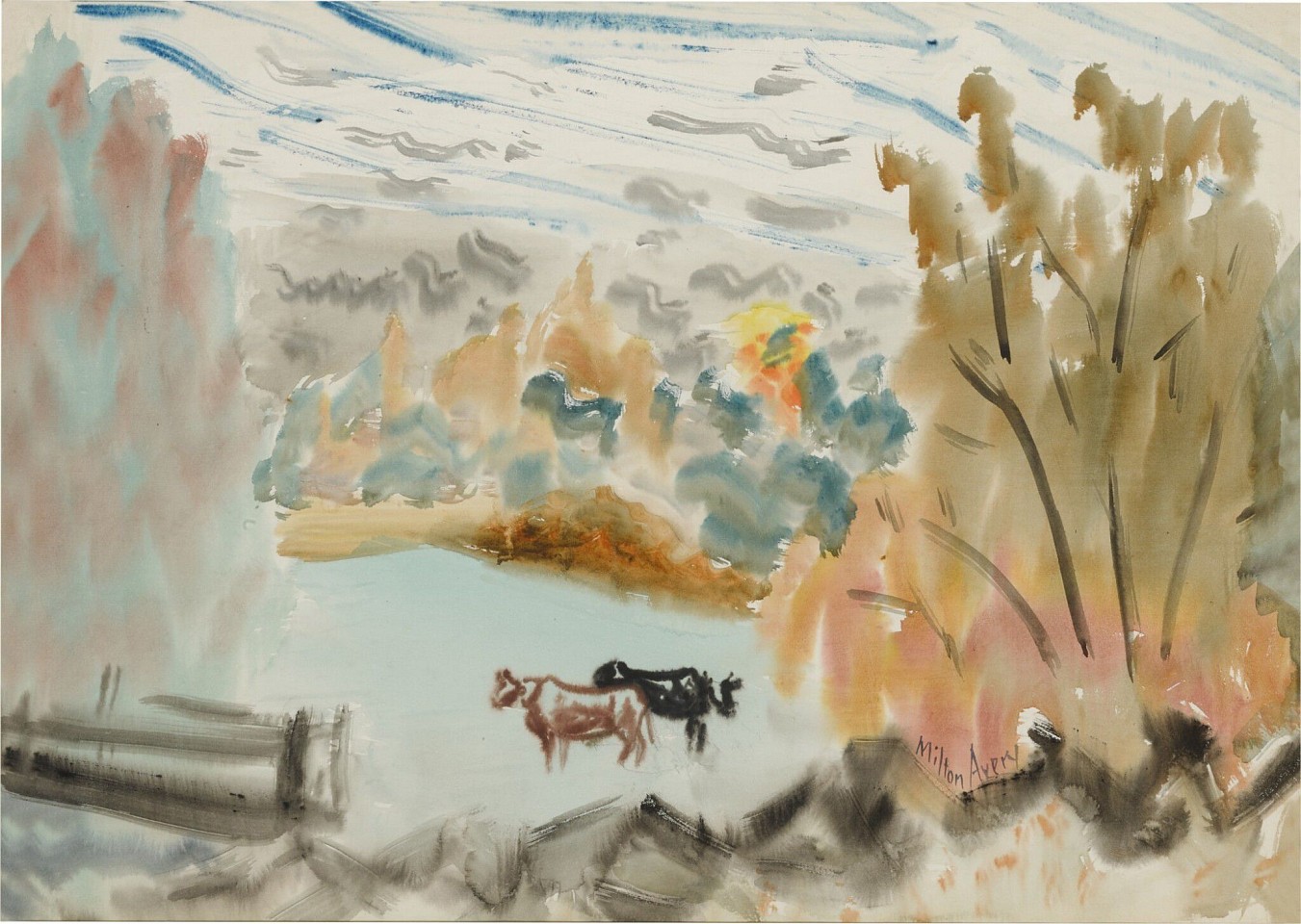 Milton Avery, Untitled (Cows in Autumn), 1941
watercolor on paper, 22 3/4 x 33 3/4 in. (57.8 x 85.7 cm)
MA221002
