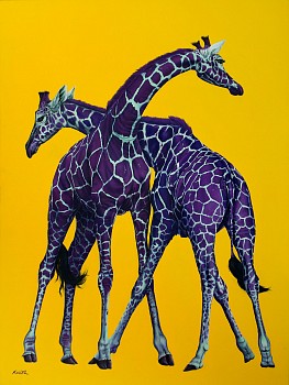 Helmut Koller - Helmut Koller Two Giraffes on Yellow