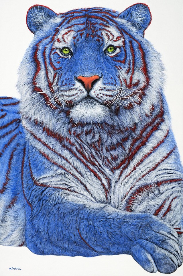 Helmut Koller, Tiger in Blue & White, 2023
Hand embellished work on paper, 70 x 47 1/8 in. (178 x 120 cm)
HK230305