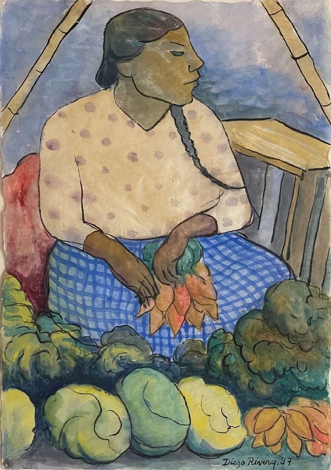 Diego Rivera, Woman Vegetable Vendor, 1937
watercolor on rice paper, 15 1/4 x 10 3/4 in. (38.7 x 27.3 cm)
DR230701