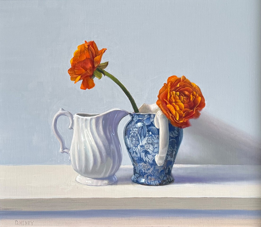 David Henry, Orange Ranunculus in Blue Vase, 2024
oil on birch panel, 10 x 12 in. (25.4 x 30.5 cm)
DH240505