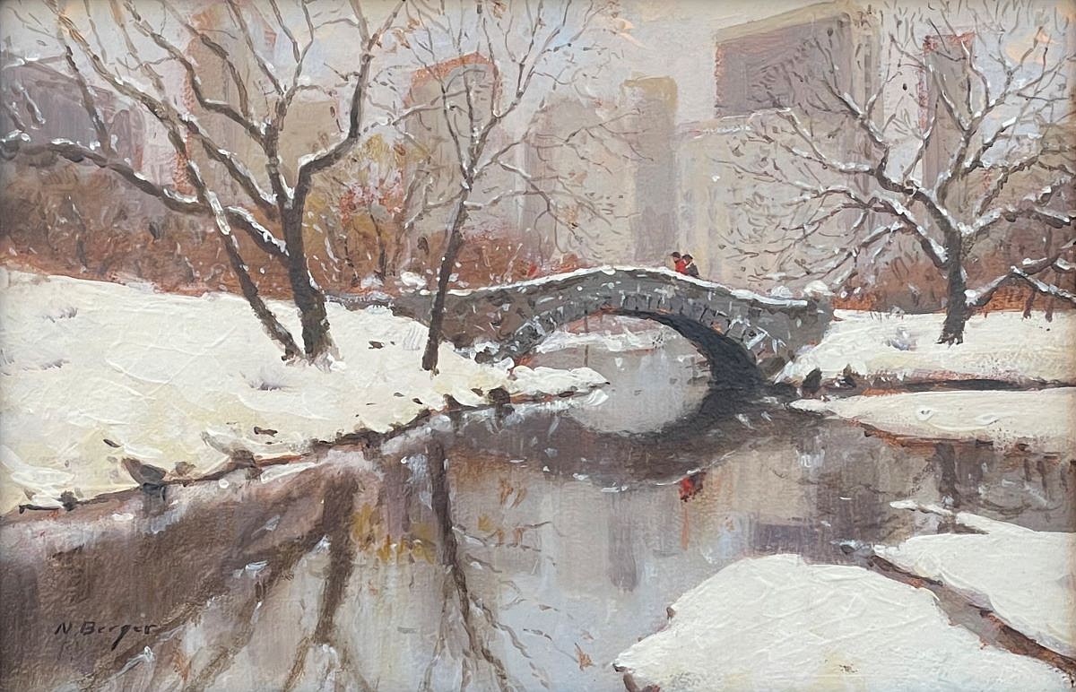 Nicholas Berger, Gapstow Bridge, New York, 2024
oil on panel, 6 1/2 x 10 1/4 in. (16.5 x 26 cm)
NB240603