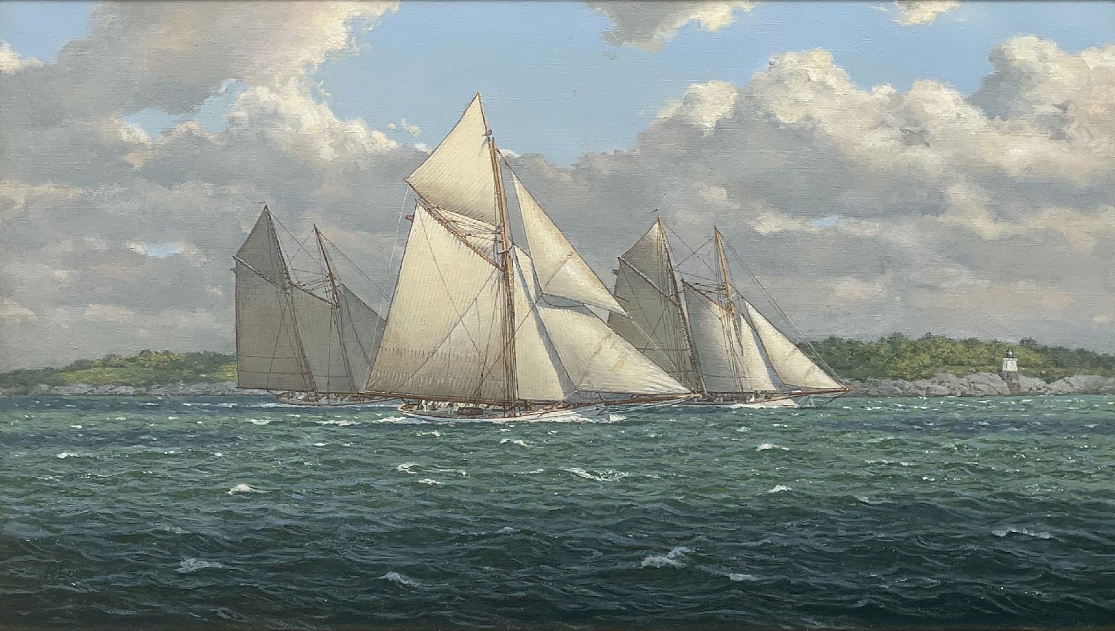 Richard Loud, Puritan, New York Yacht Club Cruise, Newport, RI, 1895, study, 2024
oil on canvas, 16 x 28 in. (40.6 x 71.1 cm)
RL241004