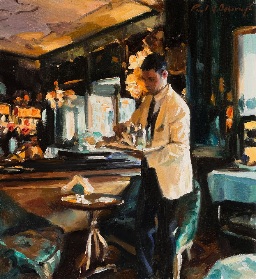 Paul G. Oxborough, Clearing Tables, 2025
oil on linen, 12 x 11 in. (30.5 x 27.9 cm)
PO250326