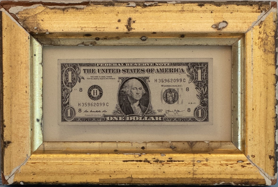 Jefferson Hayman, One Dollar, 2025
Varnished pigment print paired with a vintage late 19th century frame, 2 1/2 x 3 1/2 in. (6.3 x 8.9 cm)
JH250417