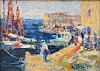 a busy harbor unframed
