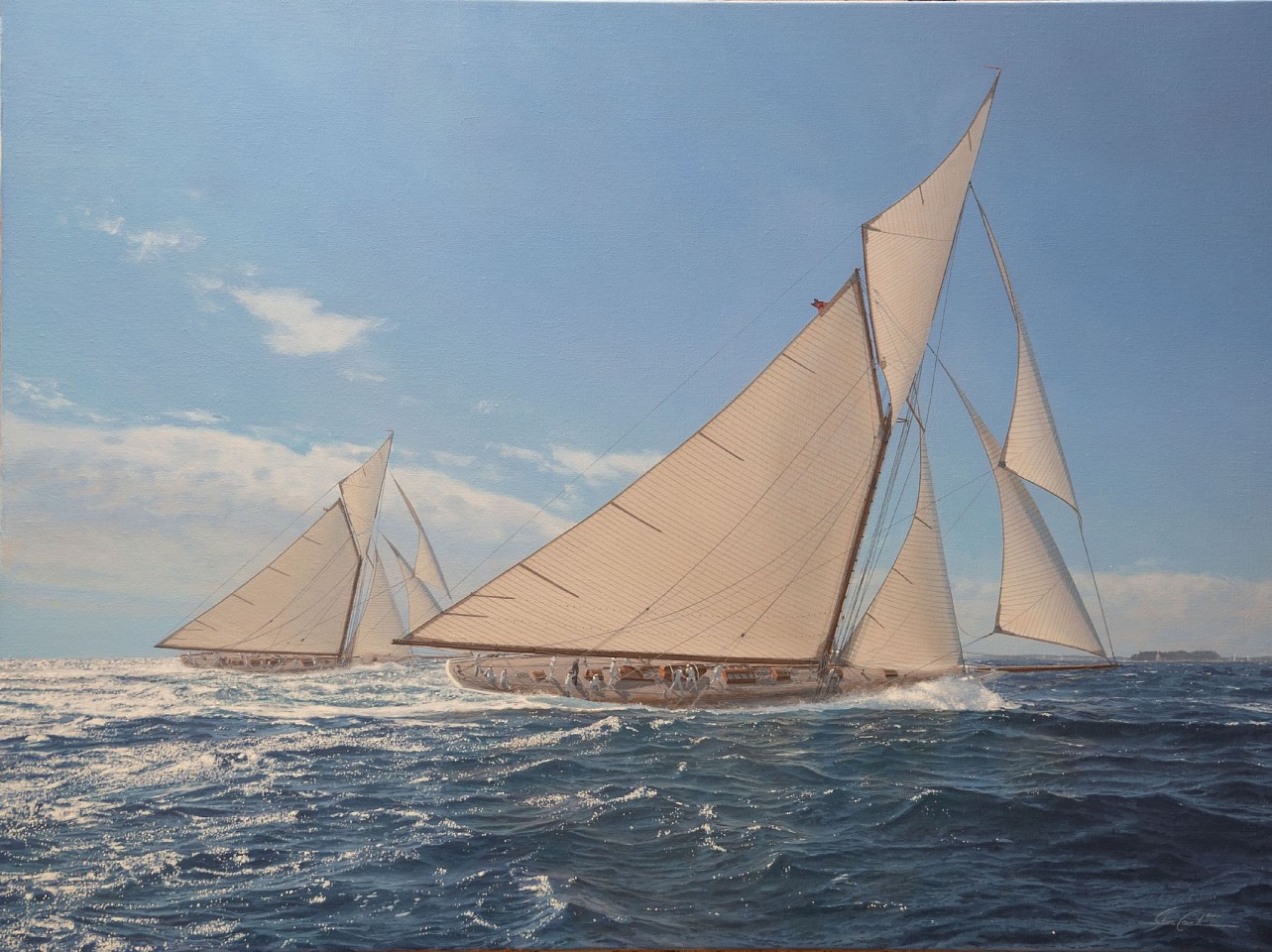 Shane Couch, Columbia vs Defender Racing off Oyster Bay, 2025
oil on canvas, 30 x 40 in. (76.2 x 101.6 cm)
SC250703
