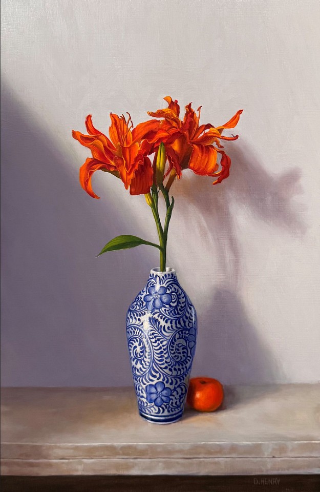 David Henry, Daylily in a Blue and White Ceramic Vase, 2026
oil on birch panel, 16 x 10 1/2 in. (40.6 x 26.7 cm)
DH260801