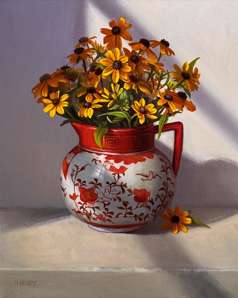 David Henry, Rudbeckia in Japanese Kutani Porcelain Creamer, 2026
oil on birch panel, 10 x 8 in. (25.4 x 20.3 cm)
DH260802